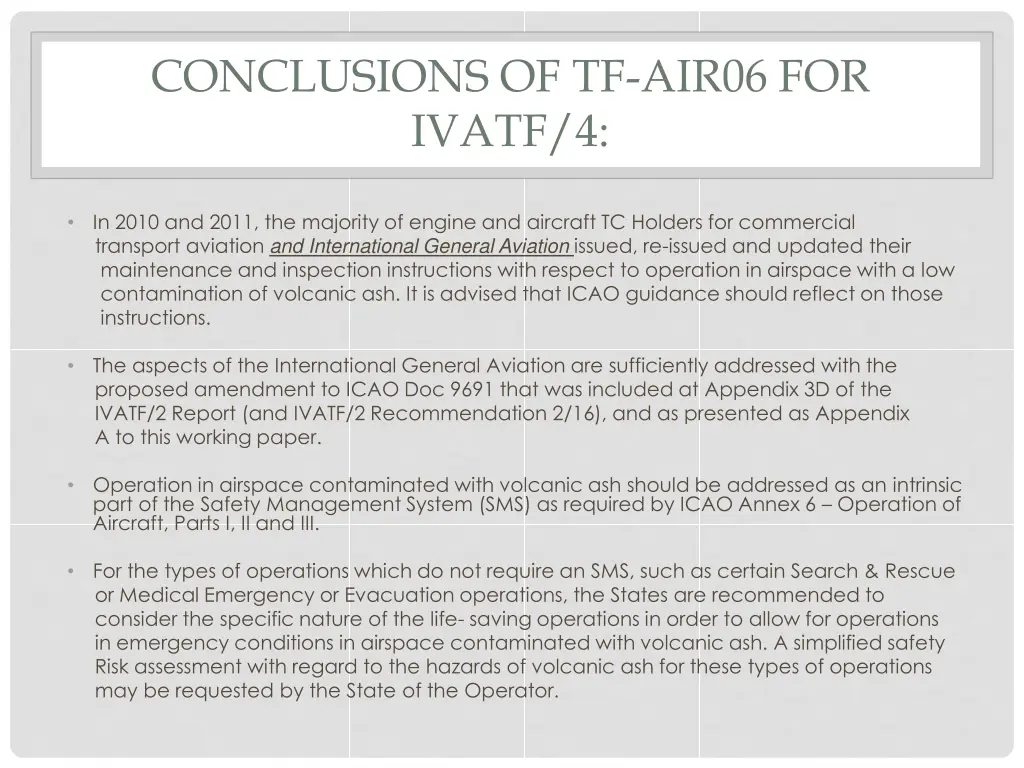 conclusions of tf air06 for ivatf 4