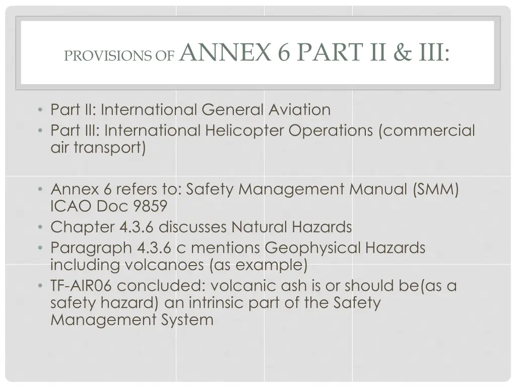 provisions of annex 6 part ii iii