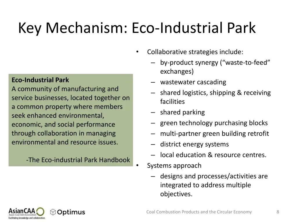 key mechanism eco industrial park