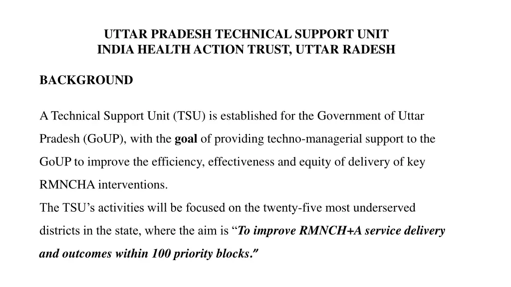 uttar pradesh technical support unit india health