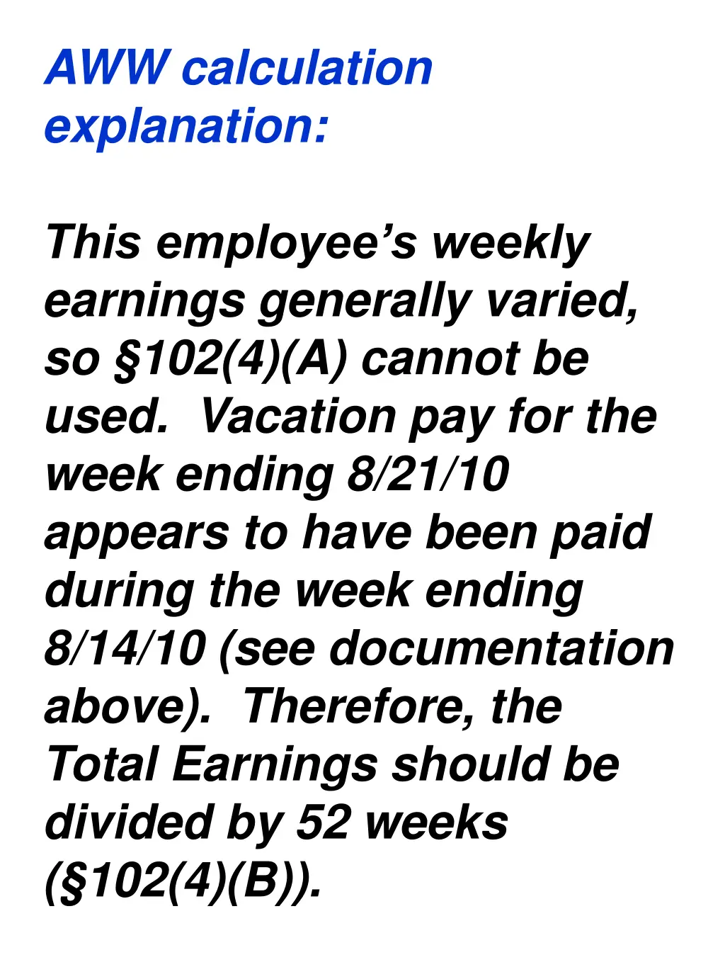 aww calculation explanation