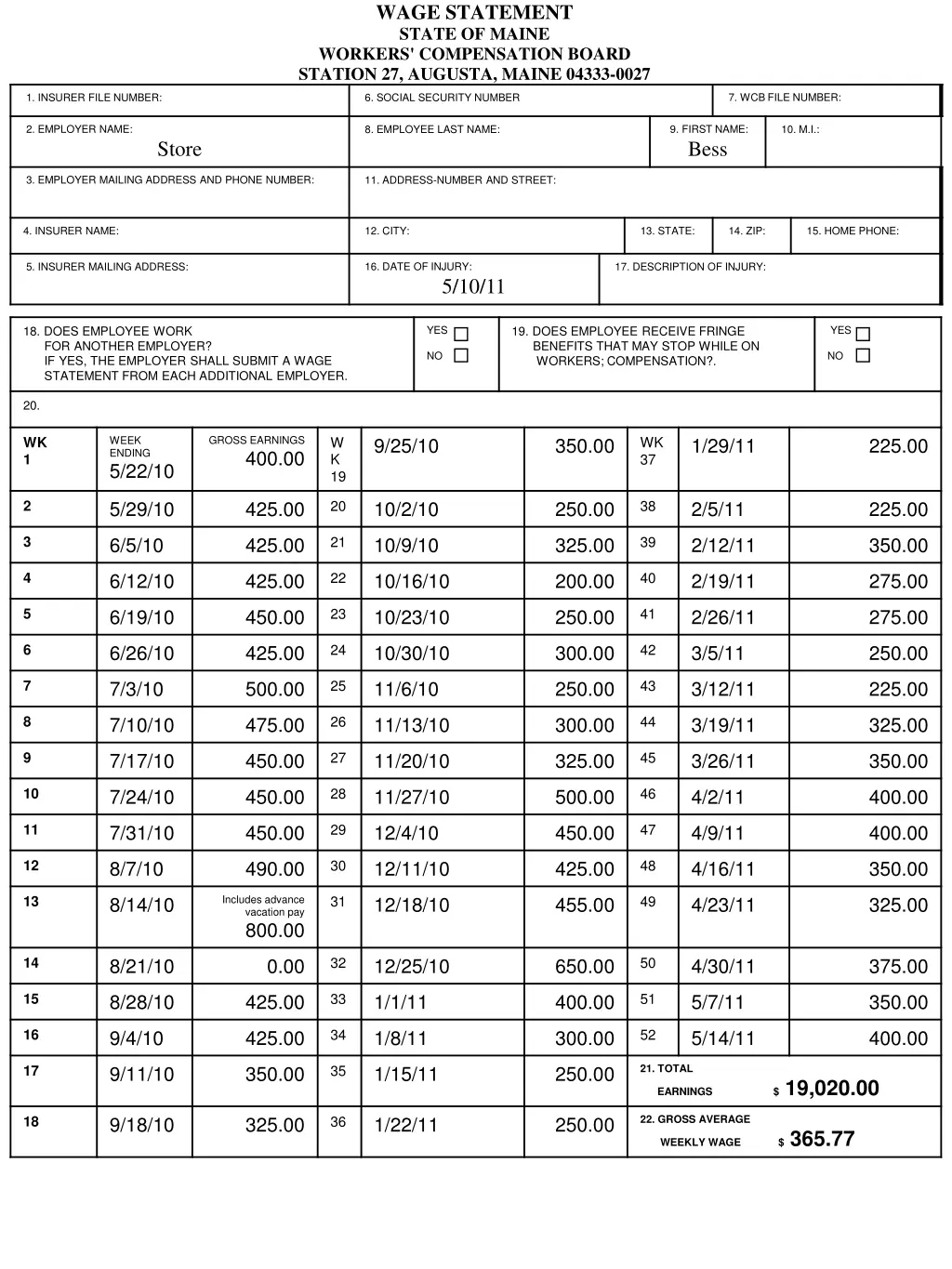 wage statement state of maine workers