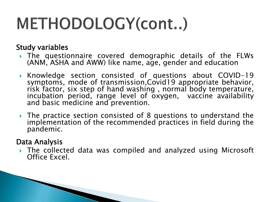 study variables the questionnaire covered