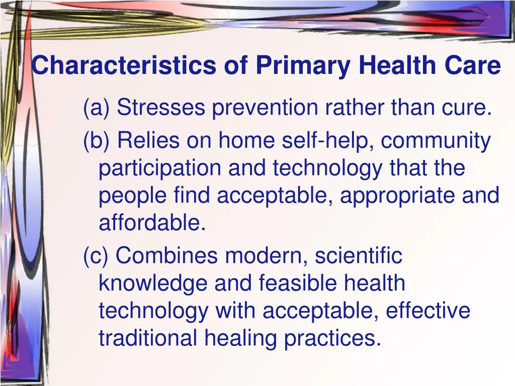 characteristics of primary health care