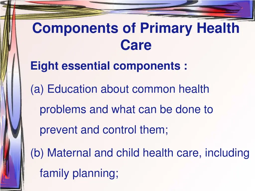 components of primary health care