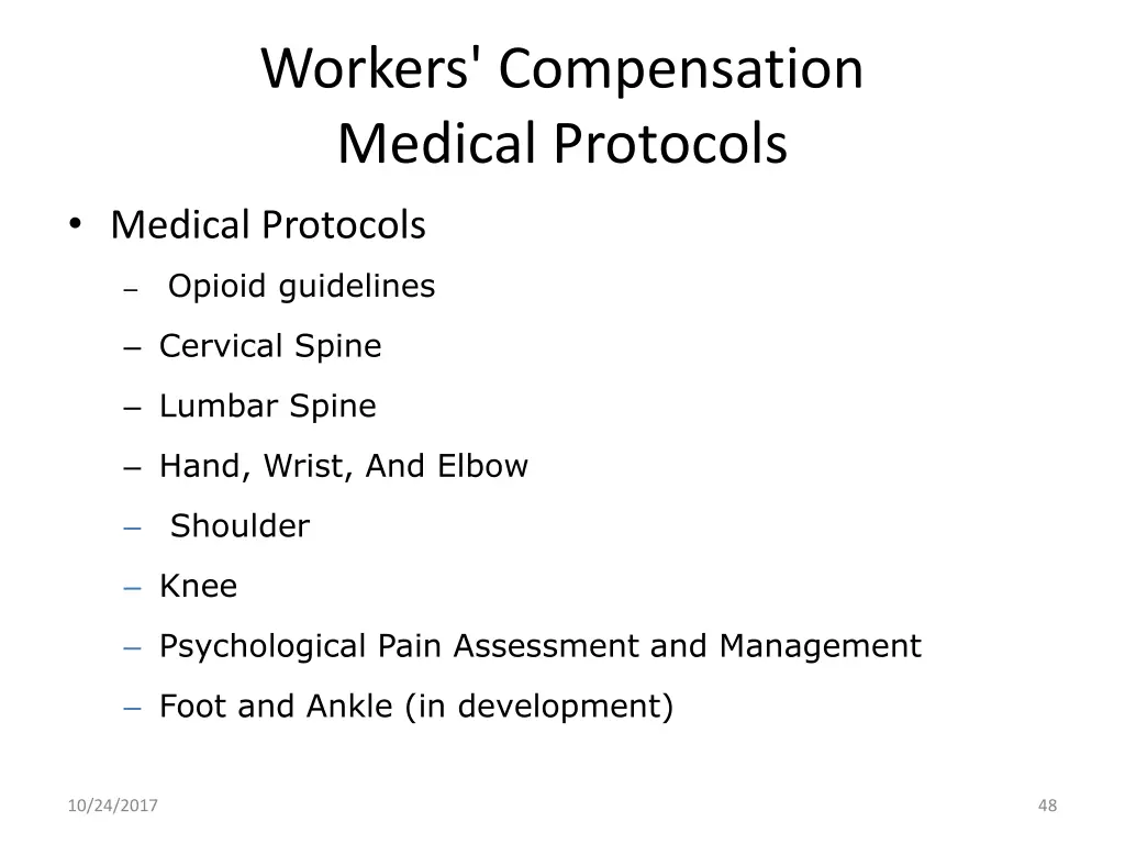 workers compensation medical protocols medical