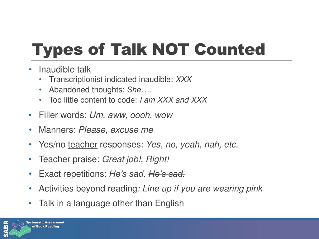 types of talk not counted inaudible talk