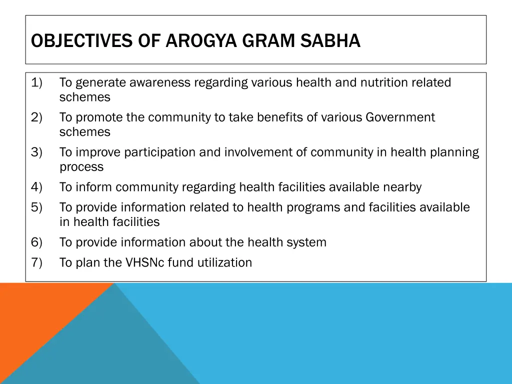 objectives of arogya gram sabha