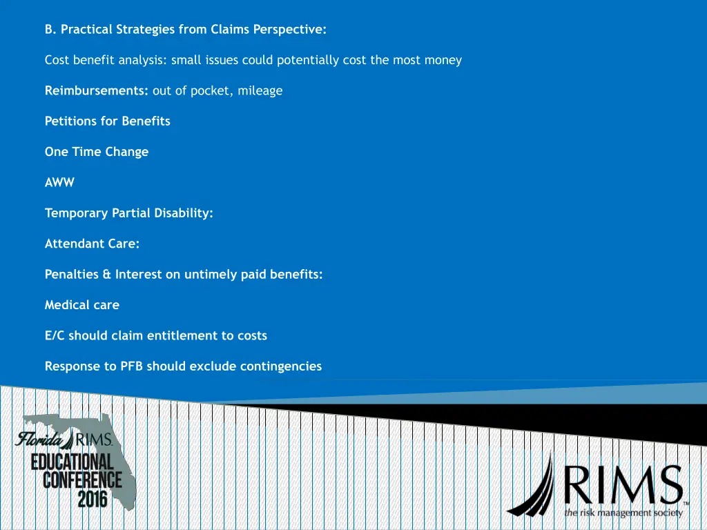 b practical strategies from claims perspective