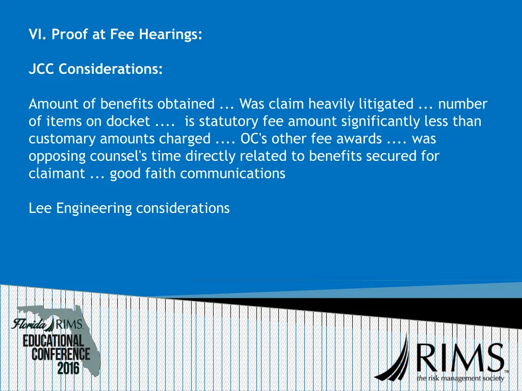 vi proof at fee hearings