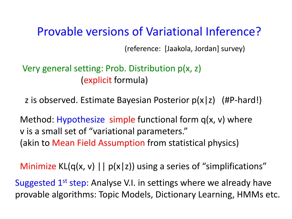 provable versions of variational inference