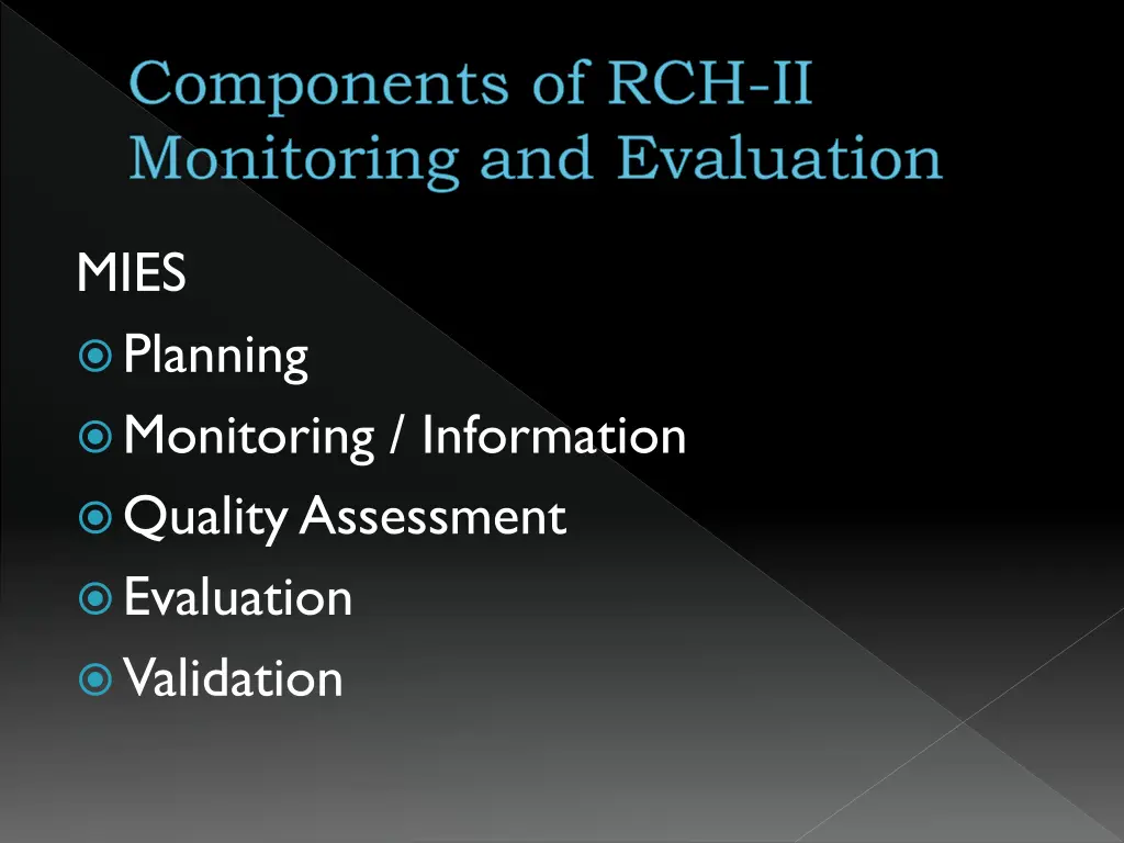 components of rch ii monitoring and evaluation