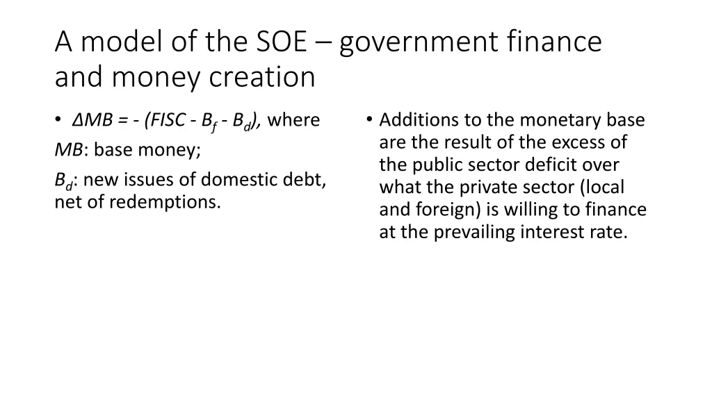 a model of the soe government finance and money