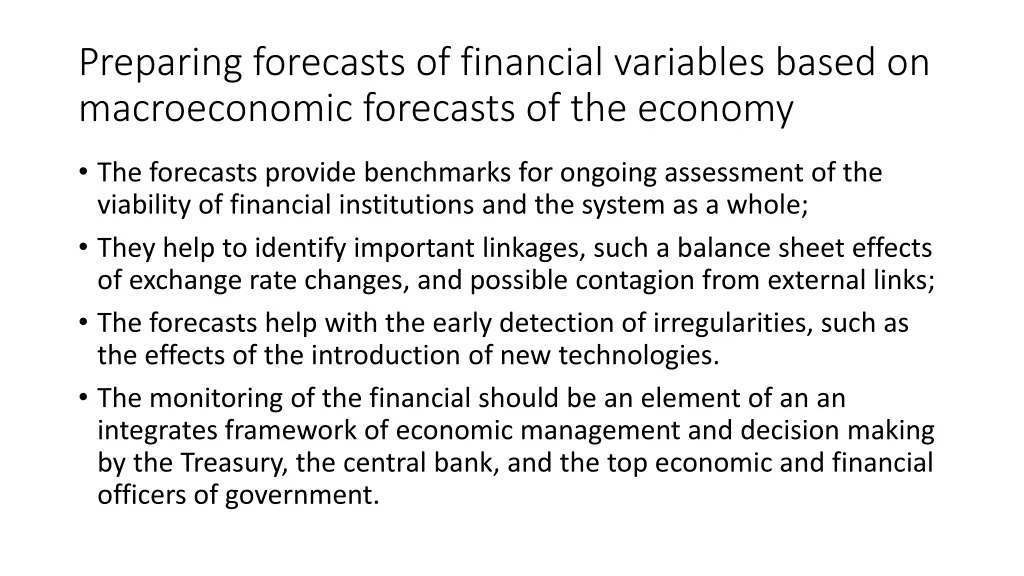 preparing forecasts of financial variables based