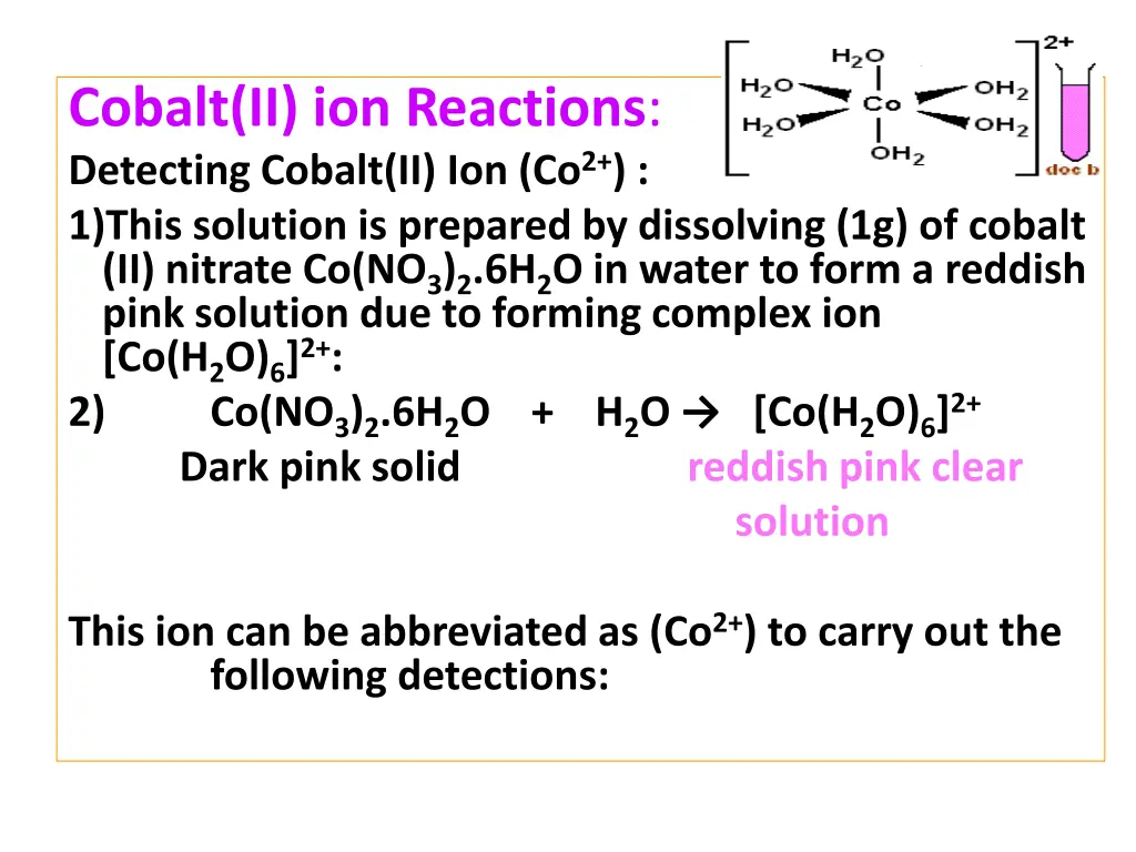 cobalt ii ion reactions detecting cobalt