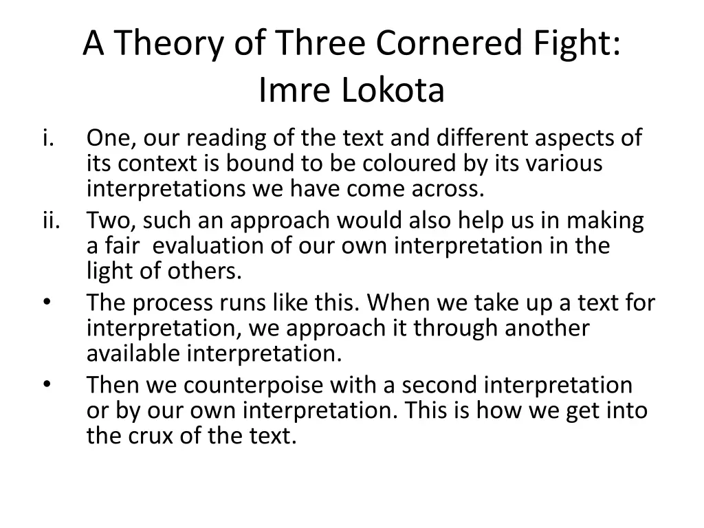 a theory of three cornered fight imre lokota