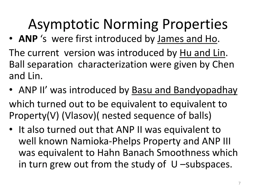 asymptotic norming properties anp s were first