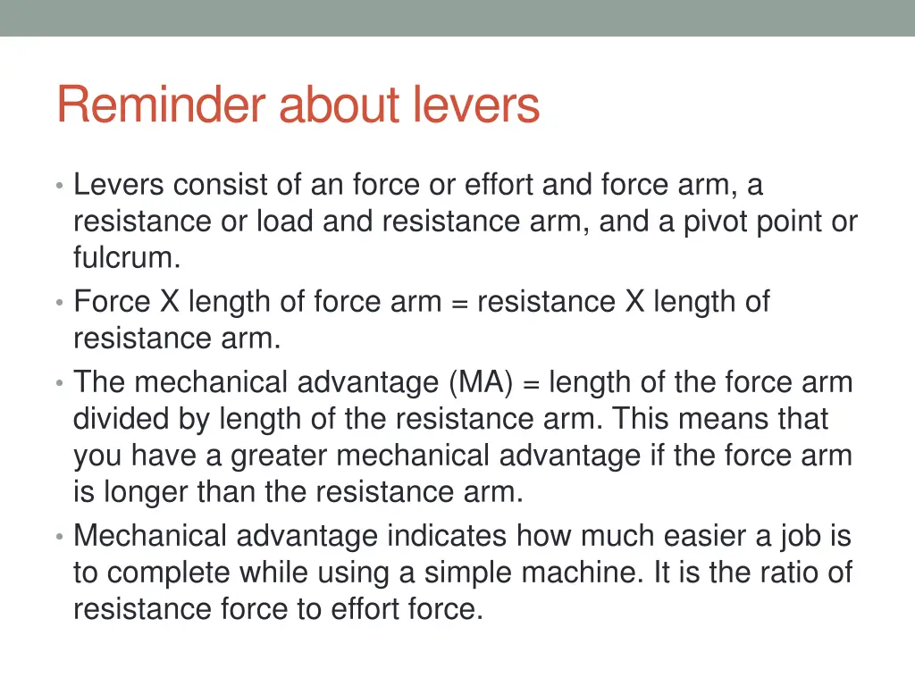 reminder about levers