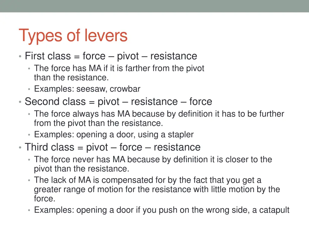 types of levers