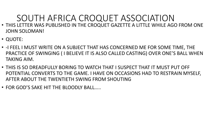 south africa croquet association this letter