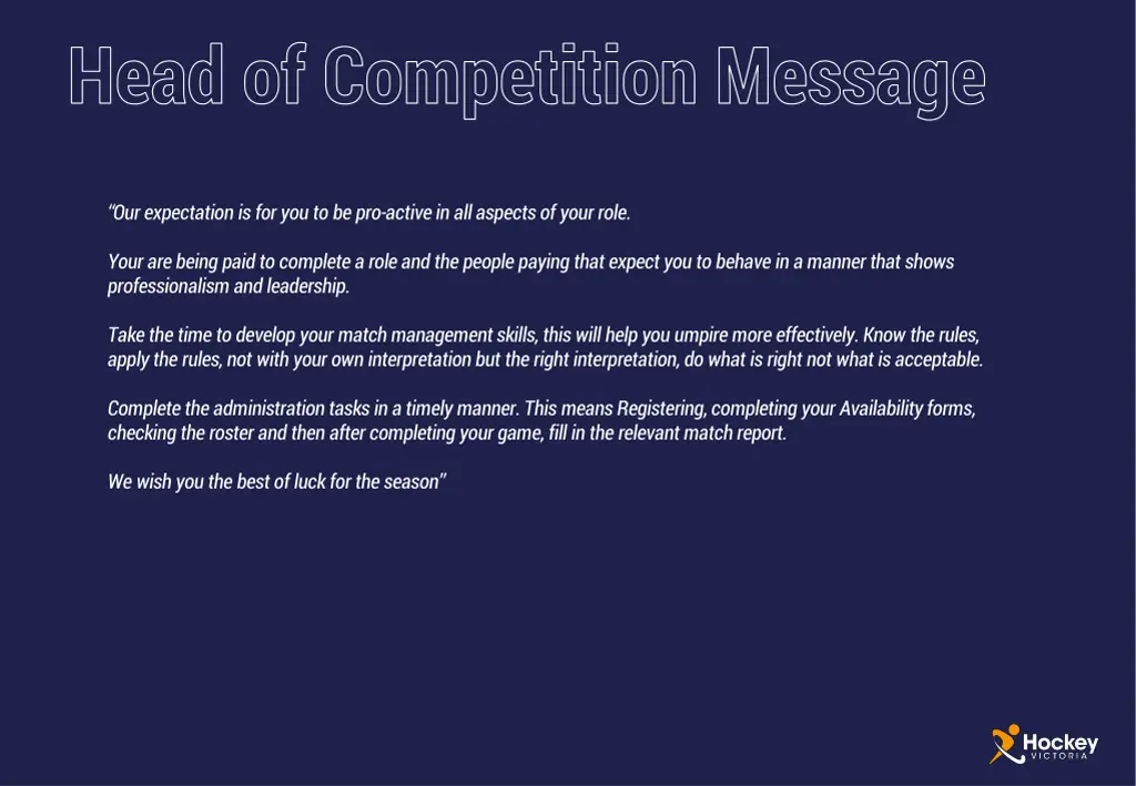 head of competition message