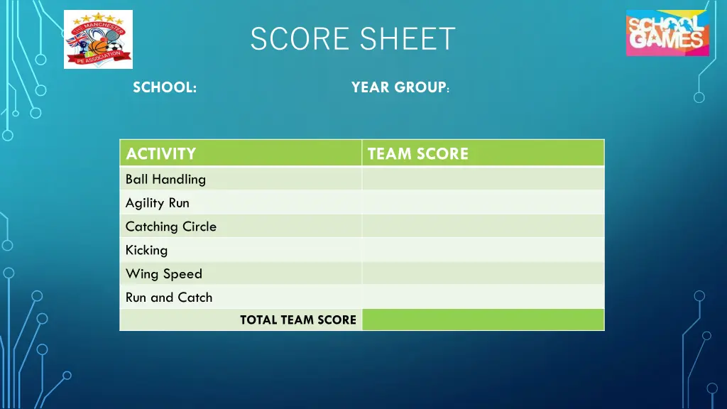 score sheet