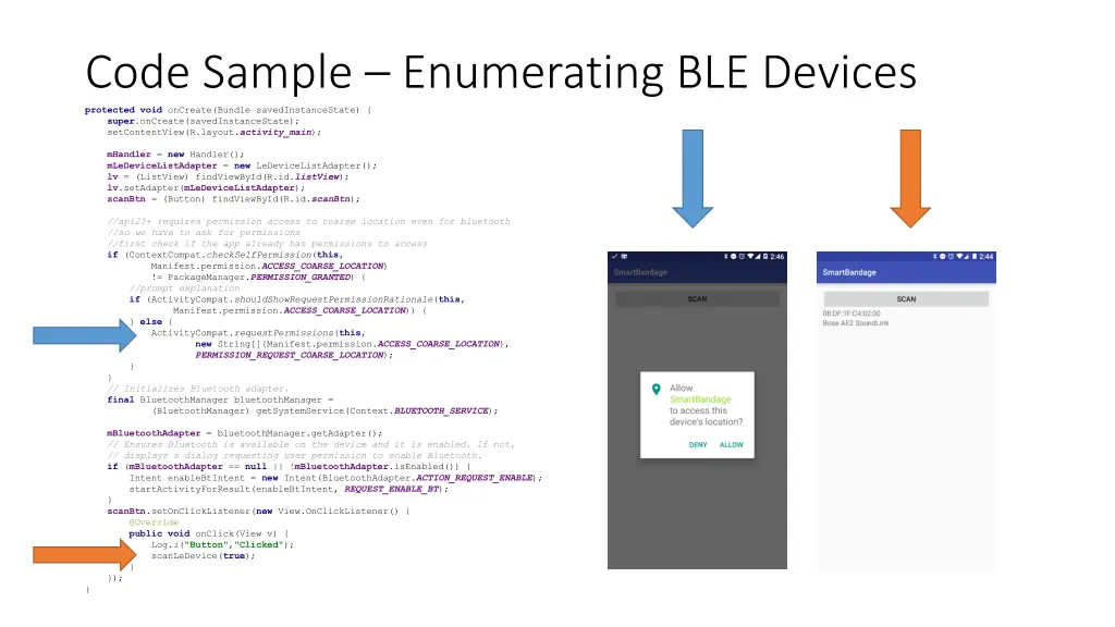 code sample enumerating ble devices protected