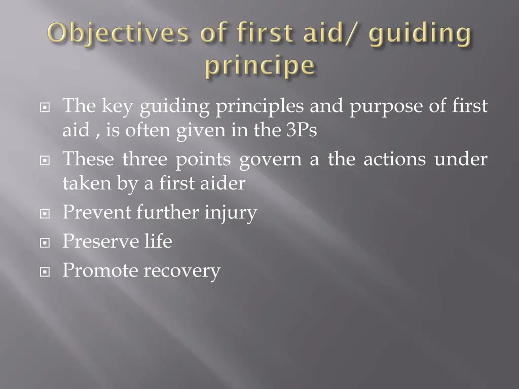 the key guiding principles and purpose of first