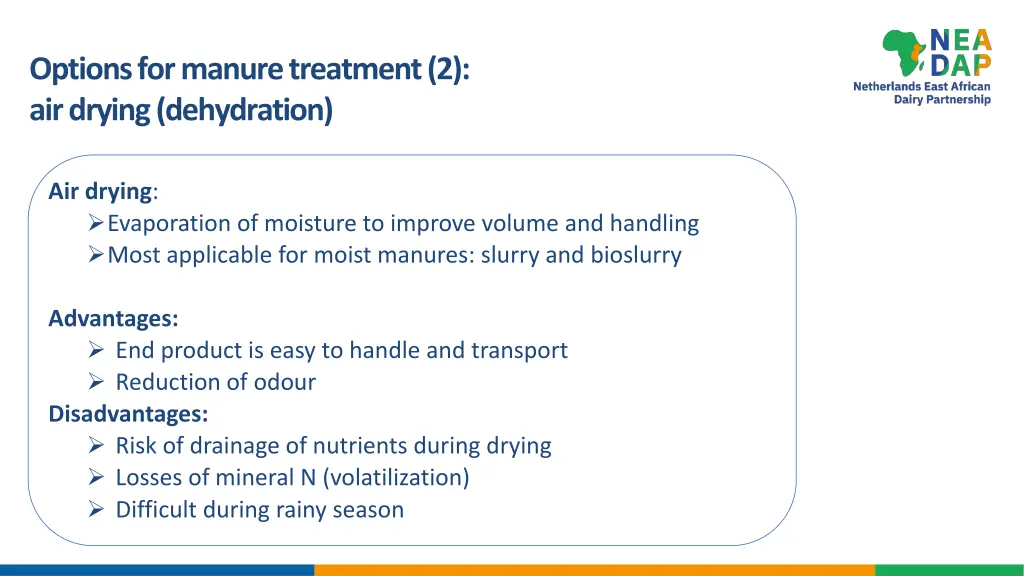 options for manure treatment 2 air drying