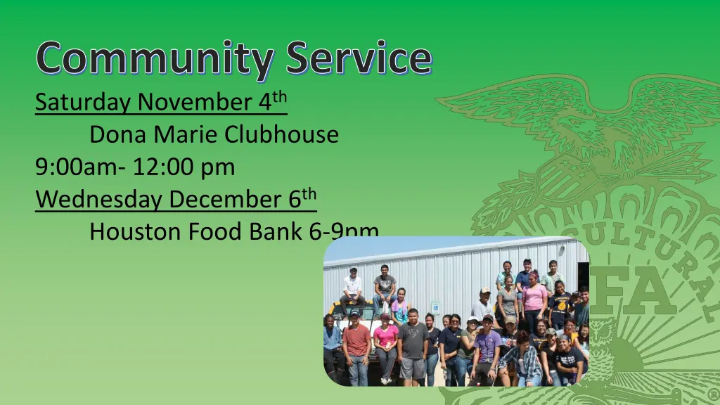 community service saturday november 4 th dona