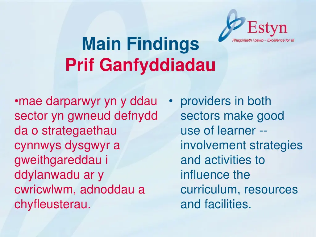 main findings prif ganfyddiadau