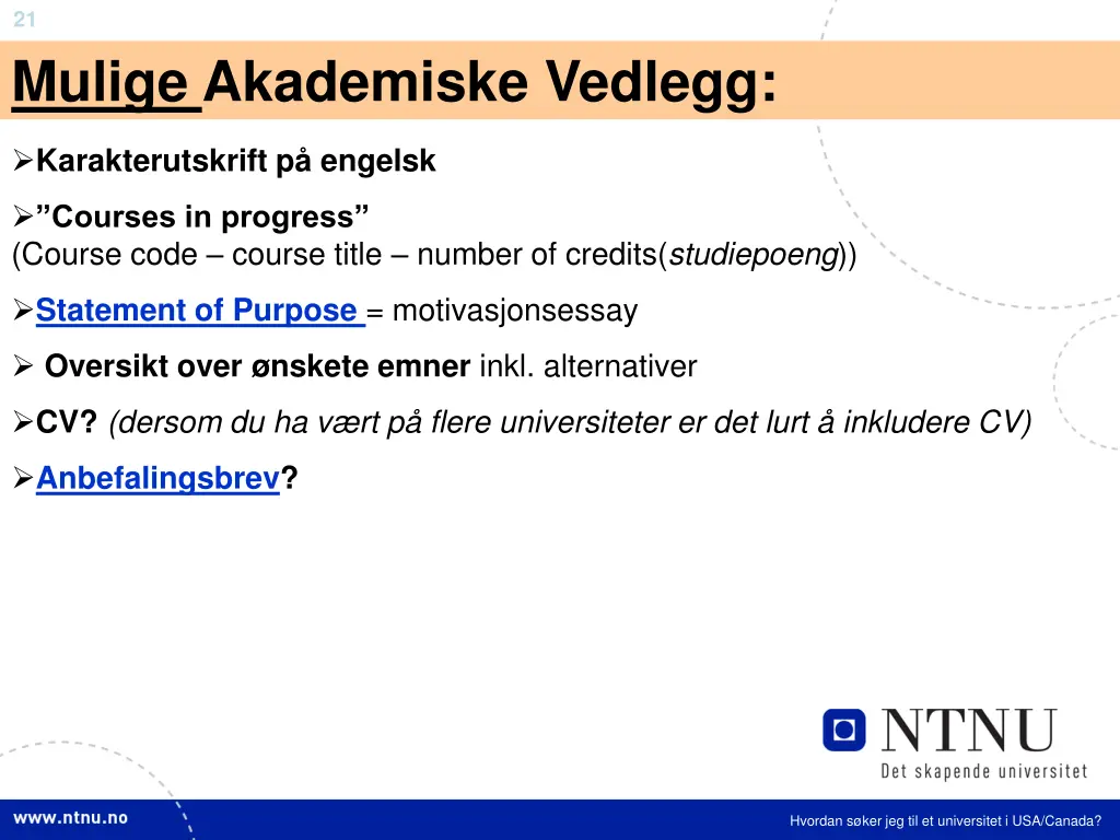 21 mulige akademiske vedlegg