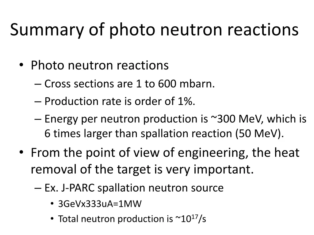 summary of photo neutron reactions