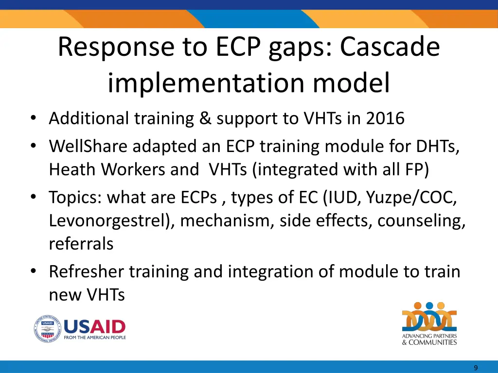 response to ecp gaps cascade implementation model