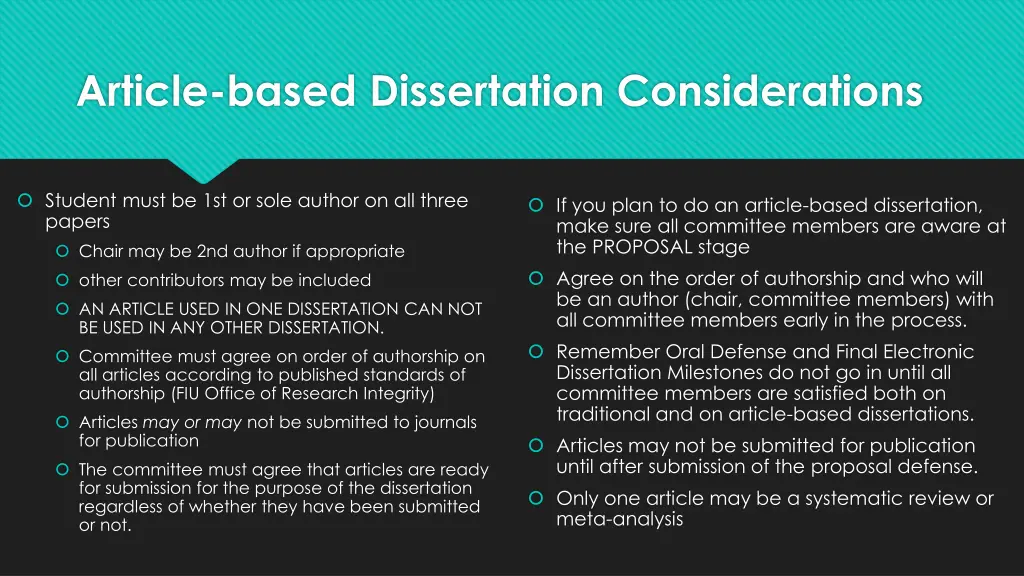 article based dissertation considerations