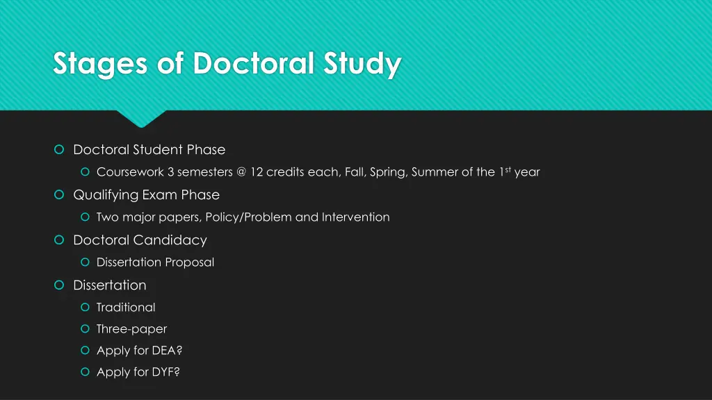 stages of doctoral study