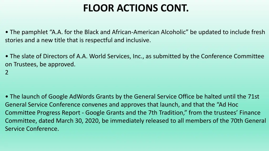 floor actions cont 1