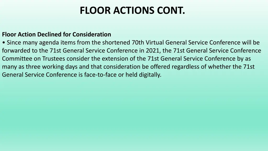 floor actions cont 2