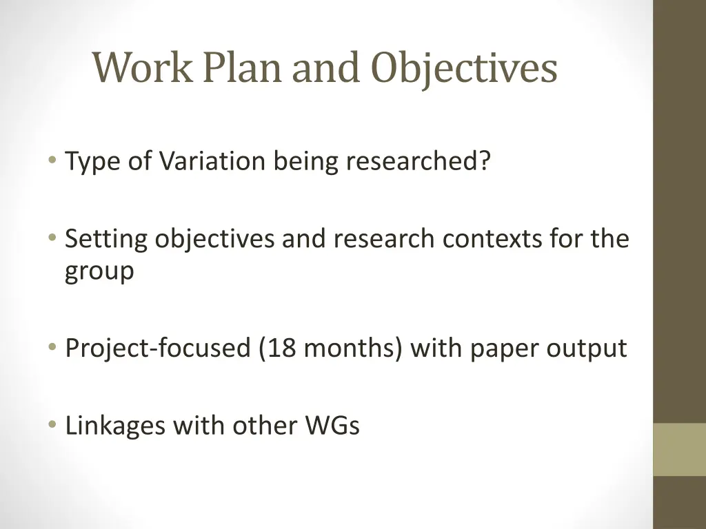 work plan and objectives