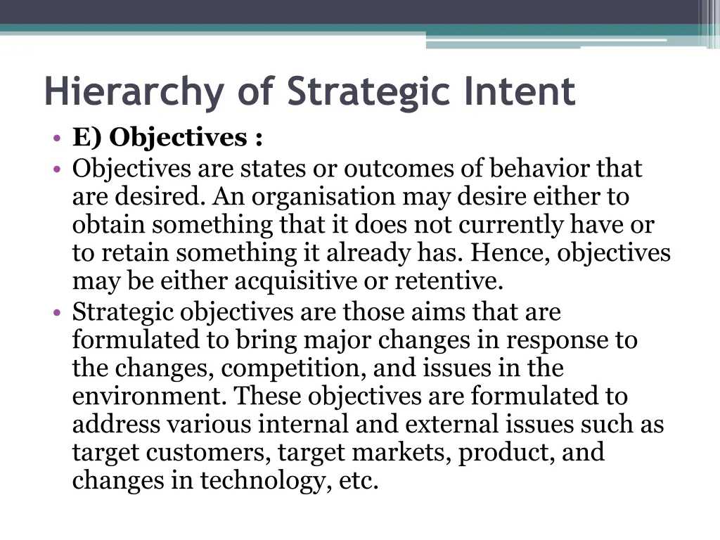 hierarchy of strategic intent e objectives