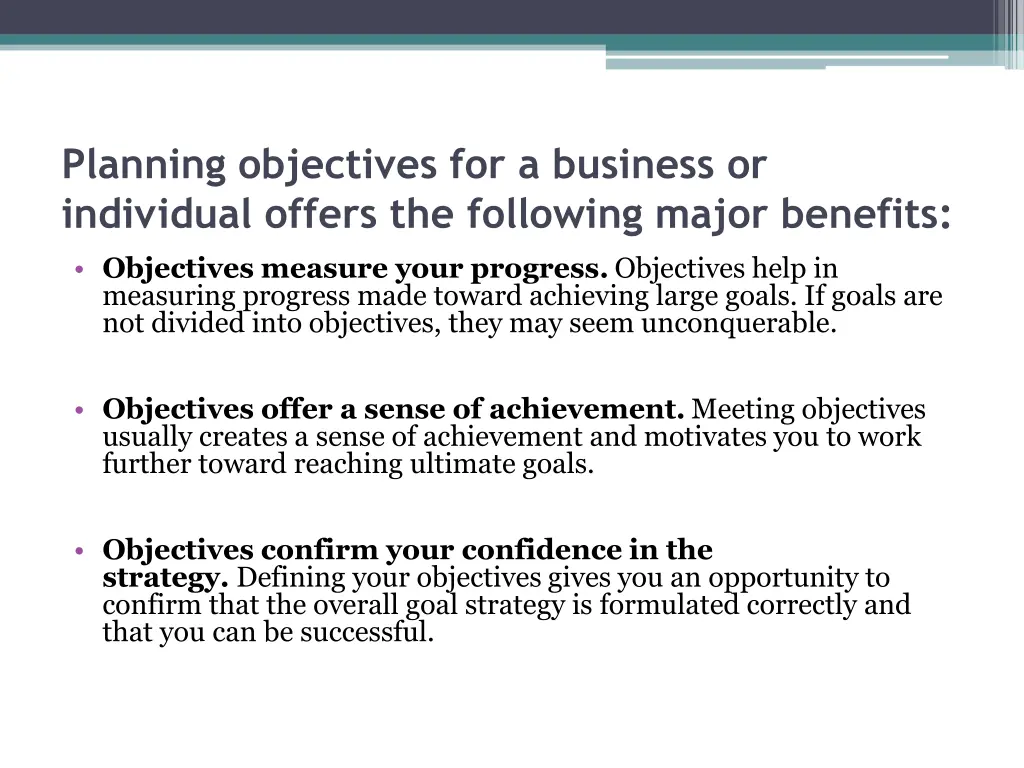 planning objectives for a business or individual