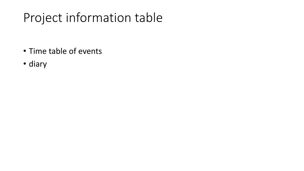 project information table