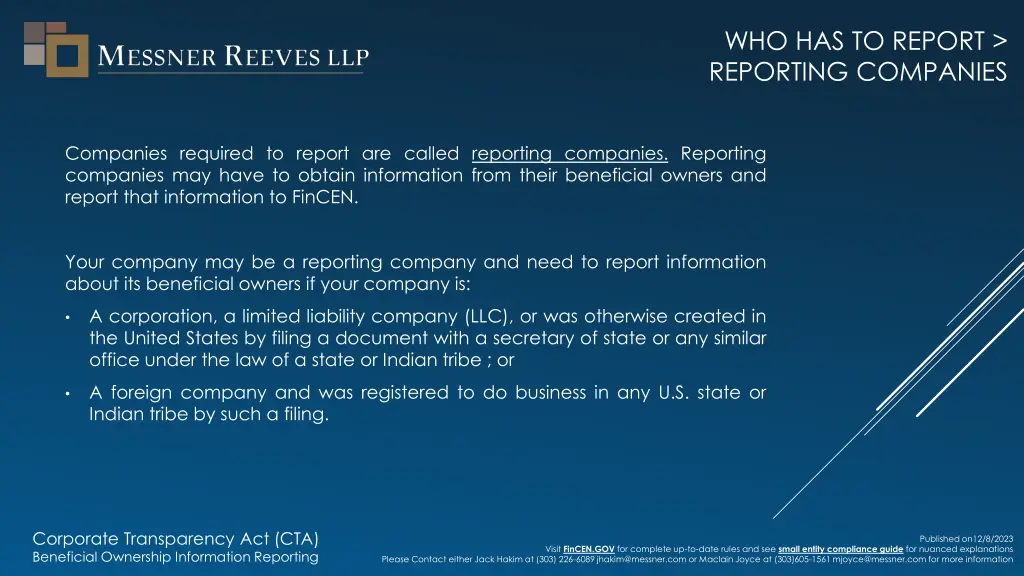 who has to report reporting companies