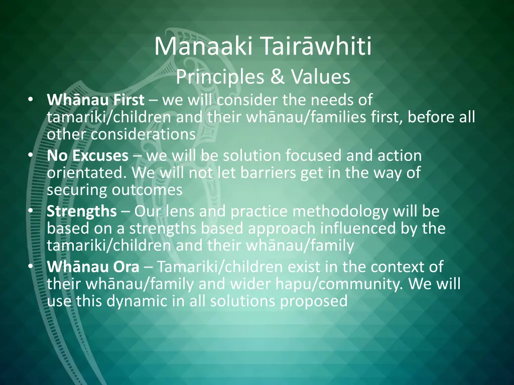 manaaki tair whiti principles values