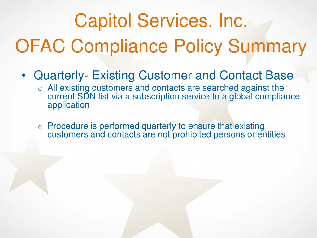 capitol services inc ofac compliance policy 1