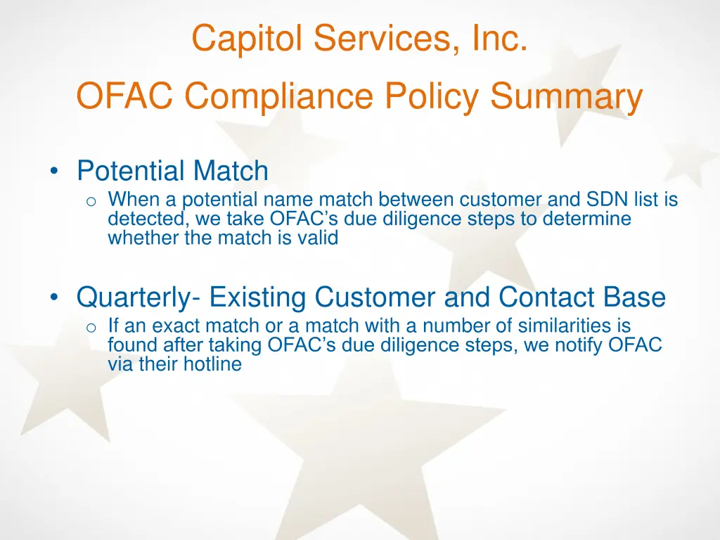 capitol services inc ofac compliance policy 2