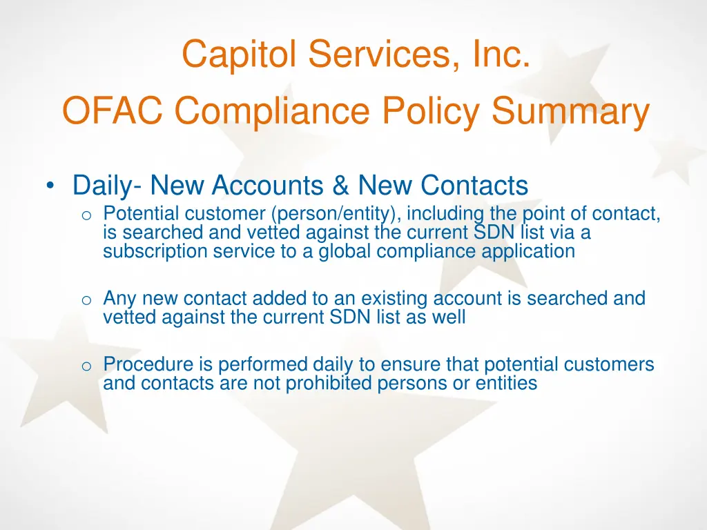 capitol services inc ofac compliance policy