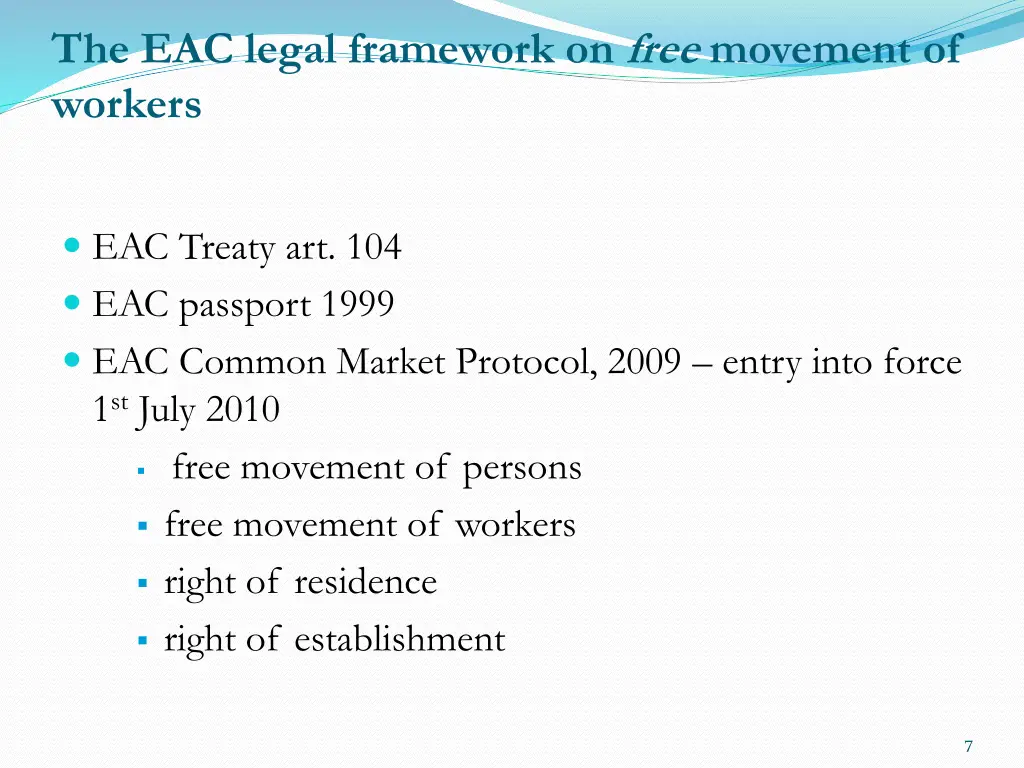 the eac legal framework on free movement