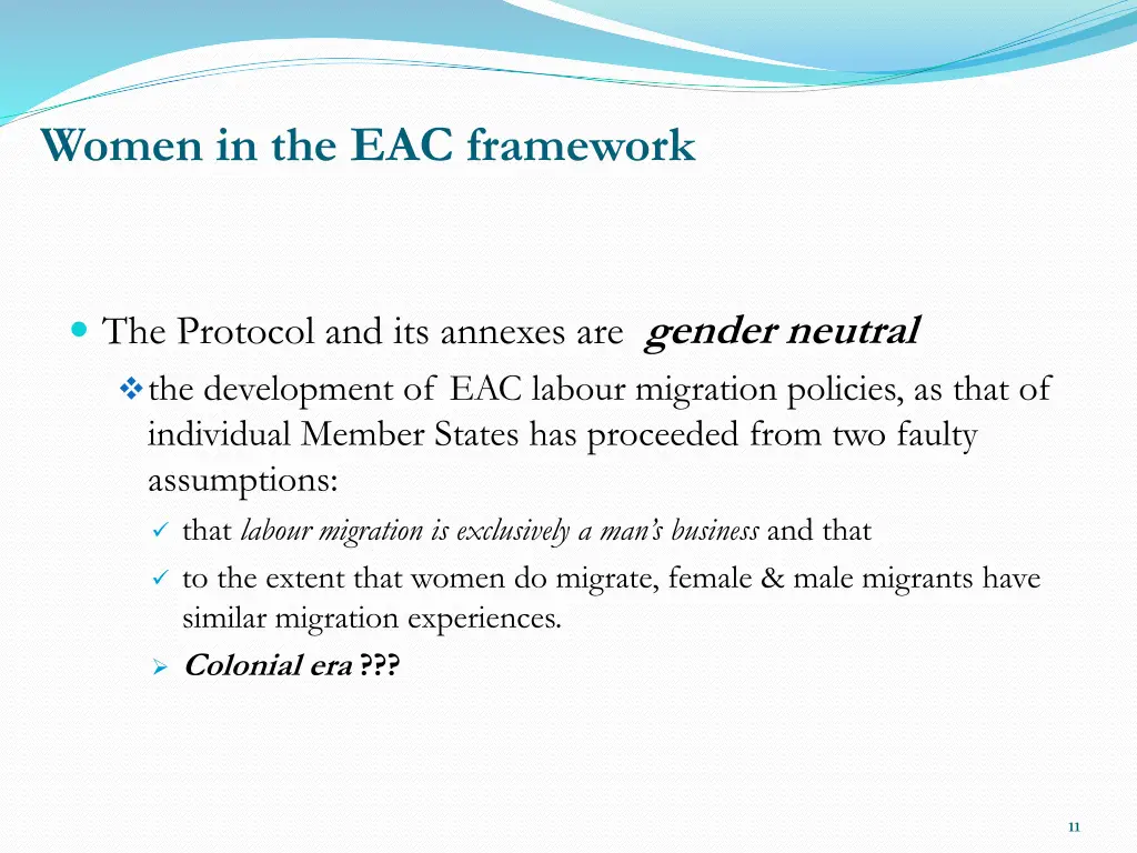 women in the eac framework