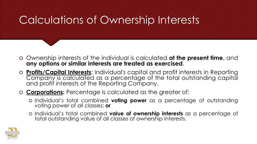 calculations of ownership interests